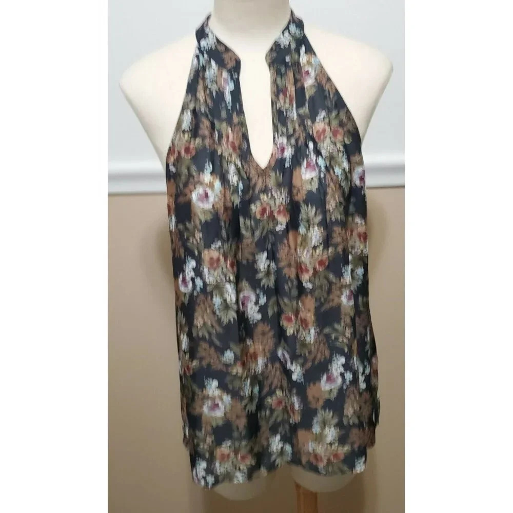 Ro & De Sleeveless Garden Printed Hi-Lo Halter Top Blouse